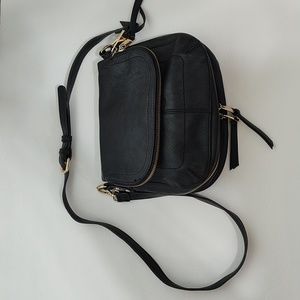 URBAN EXPRESSIONS Women’s Large Black Faux Leather Crossbody Satchel Handbag